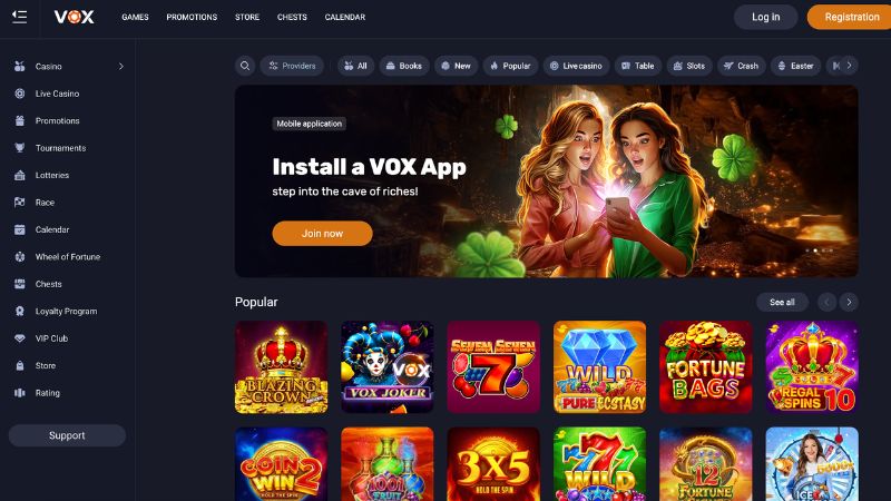 Vox Casino screenshot strony z grami